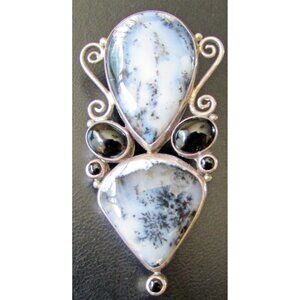 Ancient Echos California Sterling Silver Moss Agate Pendant  Onyx Hook Bale